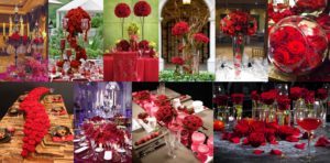 Overview with floral design pictures with White & red Naomi roses